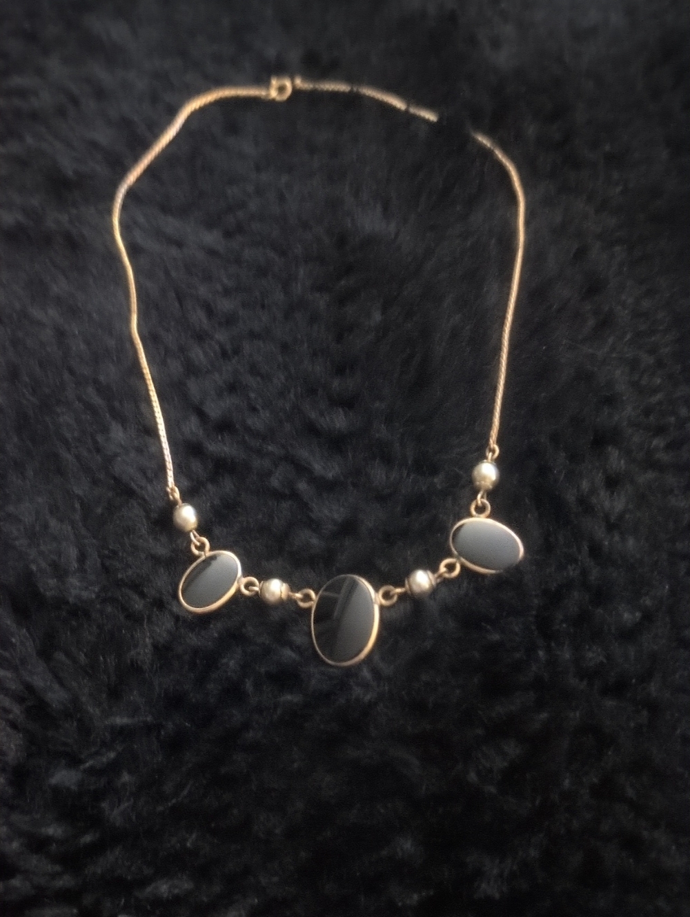 VTG 12K Gold 1/20 Black Onyx And Pearl Station Neck